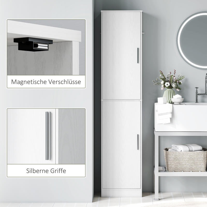 Badkast – Opbergkast – Bergkast – Badkamermeubel – Opbergmeubel – 180 cm Hoog – 4 Verstelbare Planken – MDF Wit – Slank Design