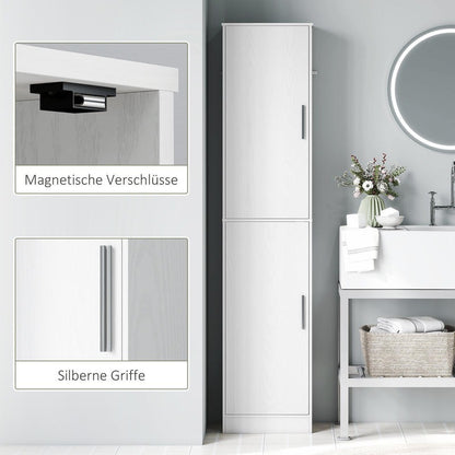 Badkast – Opbergkast – Bergkast – Badkamermeubel – Opbergmeubel – 180 cm Hoog – 4 Verstelbare Planken – MDF Wit – Slank Design