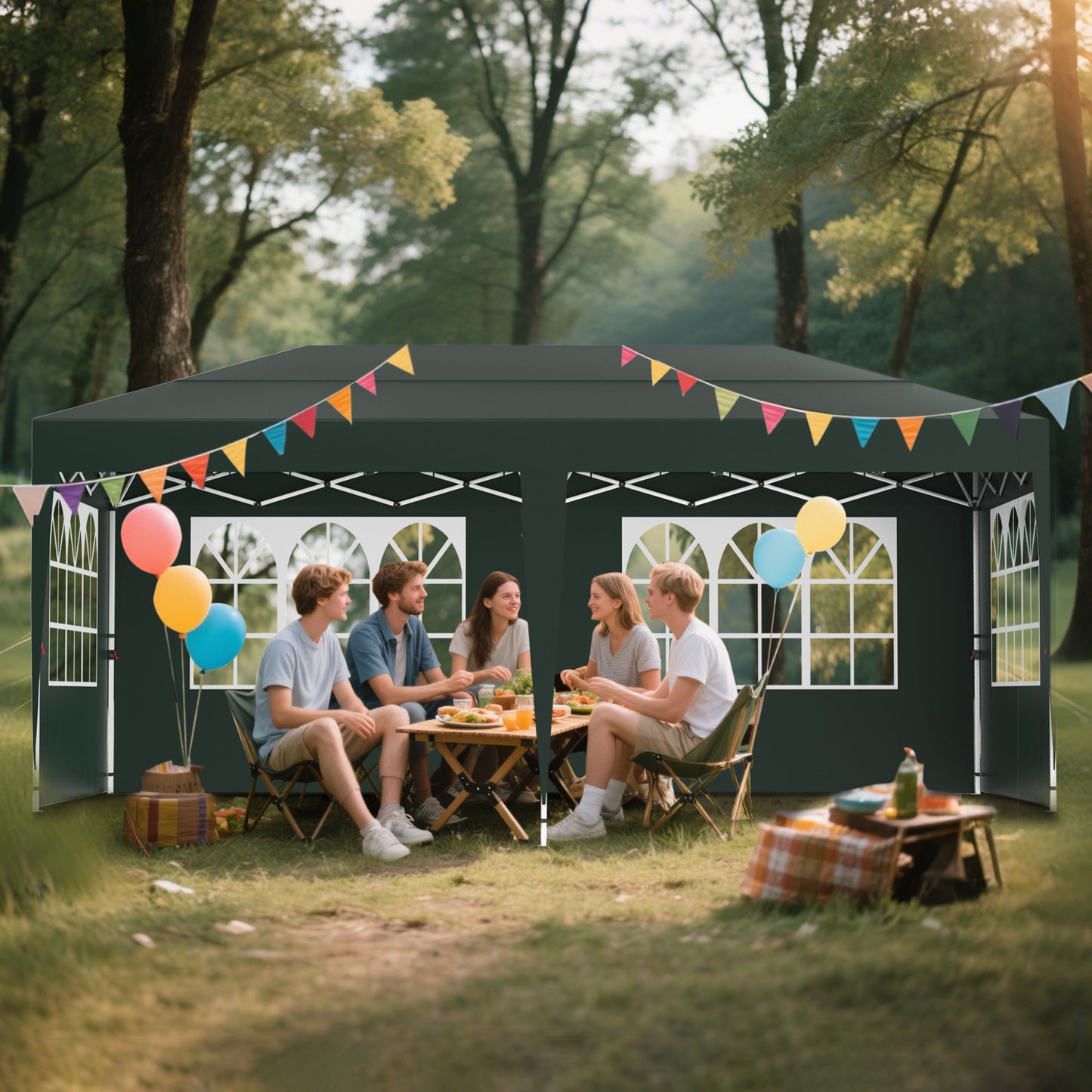 Partytent – Paviljoen – Feesttent – Tuinent – Opvouwbare Tent – 3x6m – Gecoat Stalen Frame – Waterafstotend Polyester Oxford