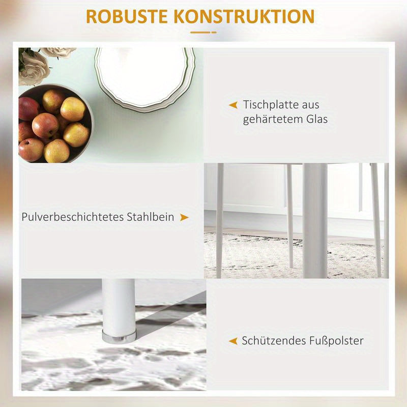 5-tlg. Essgruppe Sitzgruppe Esstisch with 4 Chairs, Modern Design, Glass Top, Modern Kitchen Furniture, Quick Assembly, Space-Saving, Country Style Dining Table