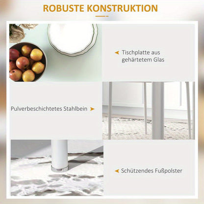 5-tlg. Essgruppe Sitzgruppe Esstisch with 4 Chairs, Modern Design, Glass Top, Modern Kitchen Furniture, Quick Assembly, Space-Saving, Country Style Dining Table