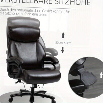 Bureaustoel – Kantoostoel – Gamestoel – Werkstoel – Ergonomische Stoel – Verstelbare Hoogte – Dikke Bekleding – 180 kg Draagkracht – Draaibaar – Zwart Bruin – Roestvrijstalen Frame