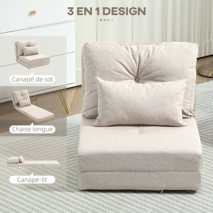 Zitzak – Fauteuil – Stoel – Loungebank – Relaxstoel – Verstelbare Rugleuning – Linnen Beige – Met Kussen – Opvouwbaar – Max 90 kg