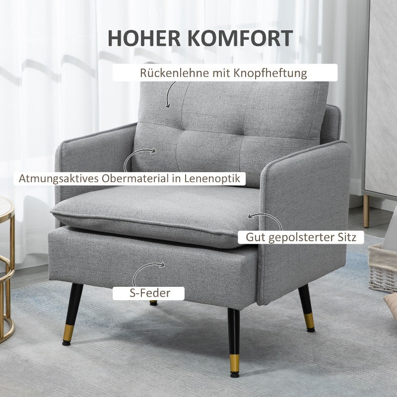 Fauteuil – Loungefauteuil – Accentstoel – Leunstoel – Zetel – Stevig Stalen Frame – Comfortabele Linnen-achtige Bekleding