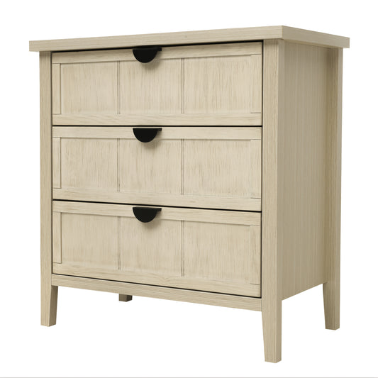 Ladekast – Dressoir – Opbergkast – Chest Of Drawers – Commode – 3 Lades – Natuurlijke Houtlook Met Gegraveerde Lijnen – Compact Formaat 80 x 40 x 80 cm