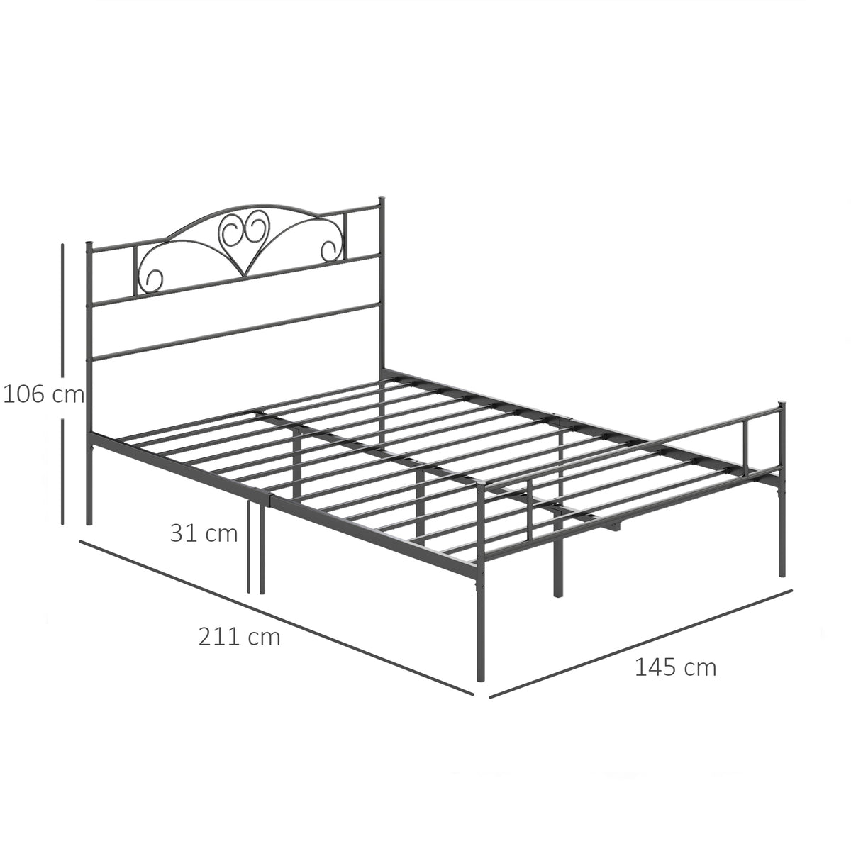 Metalen Bedframe – Stalen Bedframe – Metalen Ledikant – Metalen Slaapbed – Metalen Onderstel – Zwart – Stevige Constructie 300 kg Draagkracht – Afmeting 145x211x106 cm