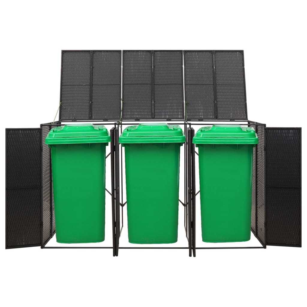 Afvalbak Buiten – Vuilnisbak Tuin – Afvalcontainer Recycling – Prullenbak Buiten – Grote Afvalbak 3 Compartimenten – Weerbestendig PE-Rattan – Afmeting 207x80x117 cm