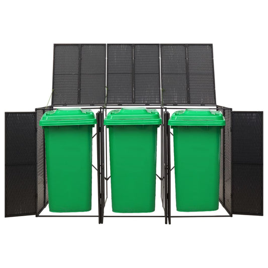 Afvalbak Buiten – Vuilnisbak Tuin – Afvalcontainer Recycling – Prullenbak Buiten – Grote Afvalbak 3 Compartimenten – Weerbestendig PE-Rattan – Afmeting 207x80x117 cm