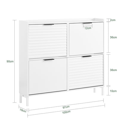 Smalle Schoenenkast – Schoenenrek – Schoenenopberger – Schoenenkast Smal – Schoenenkast Hal – Ruimtebesparend Ontwerp – Stevige MDF Constructie – Wit – 100x19x90 cm