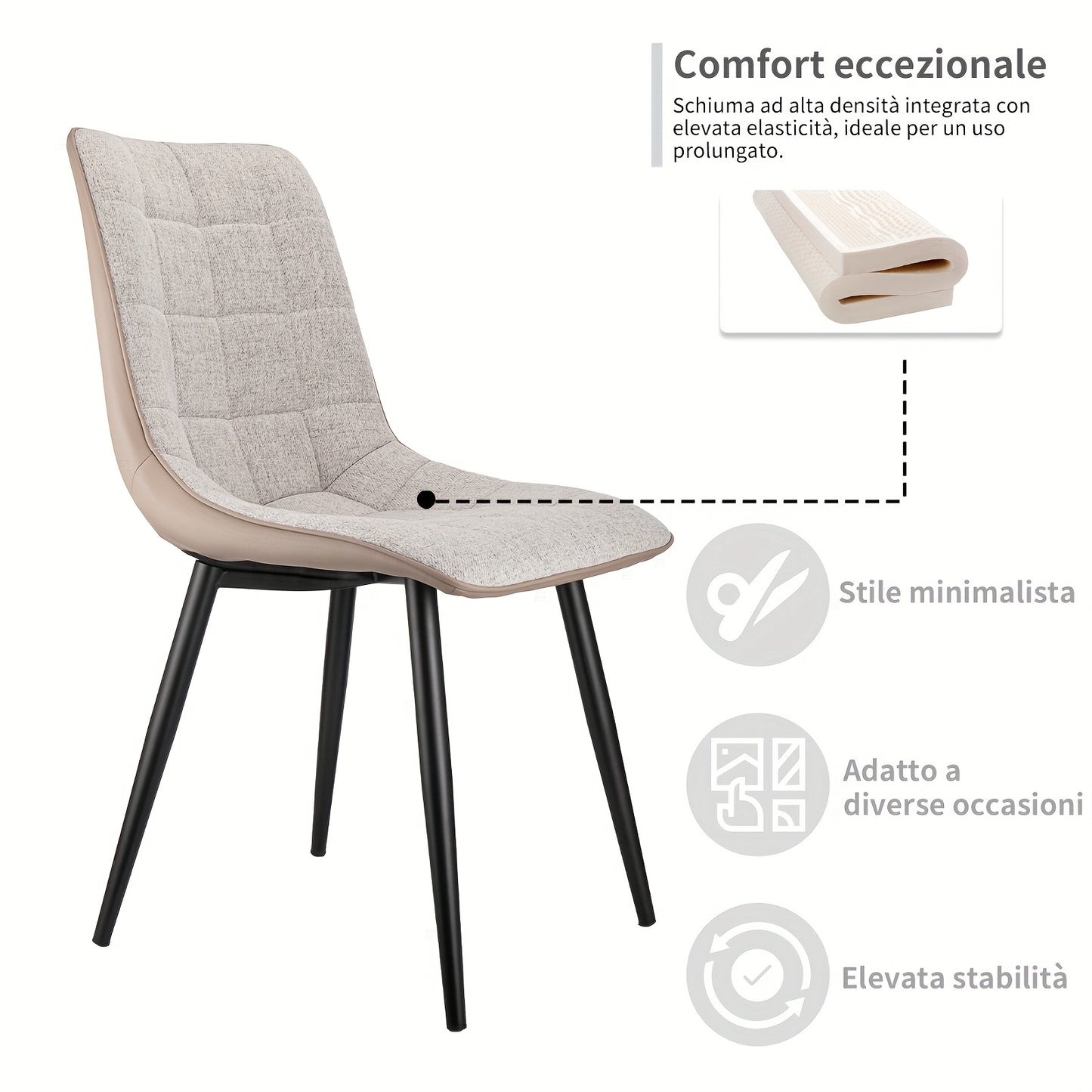Eetkamerstoel – Stoel – Kuipstoel – Lounge stoel – Design stoel – Metalen Frame – Linnen Bekleding – Set van 2 – Beige – Onderhoudsvriendelijk