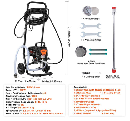 Verfspuit – Spuitpistool – Verfpistool – Verfspuitsysteem – Airless Spuit – 950W Vermogen – 3000 PSI Hoge Druk