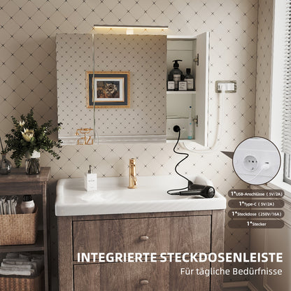 Spiegelkast – Badkamerkast – Medicijnkast – Opbergkast – Wandkast – LED-Verlichting – USB-Aangedreven – 3 Deuren – Duurzaam Wit