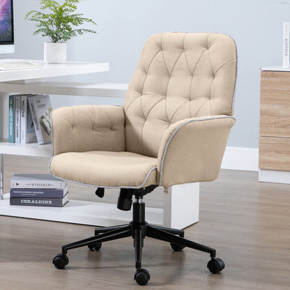 Bureaustoel – Office Chair – Kantoorstoel – Draaistoel – Bureaustoel – Verstelbare Hoogte – Kantelfunctie – Linnenstof – 360° Wieltjes – Beige – 66 x 69 x 89,5-97 cm