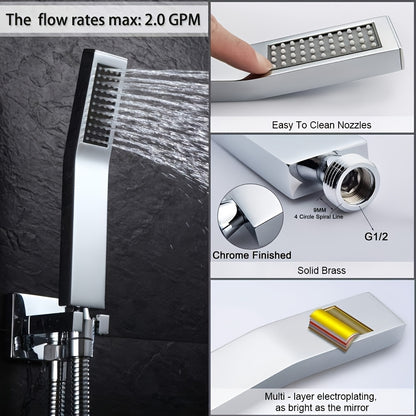 Regendouche – Doucheset – Douchekop – Douchekraan – Inbouw – Roestvrij Staal – Messing – 30,48 cm Grote Regenstraal – Chromen Afwerking