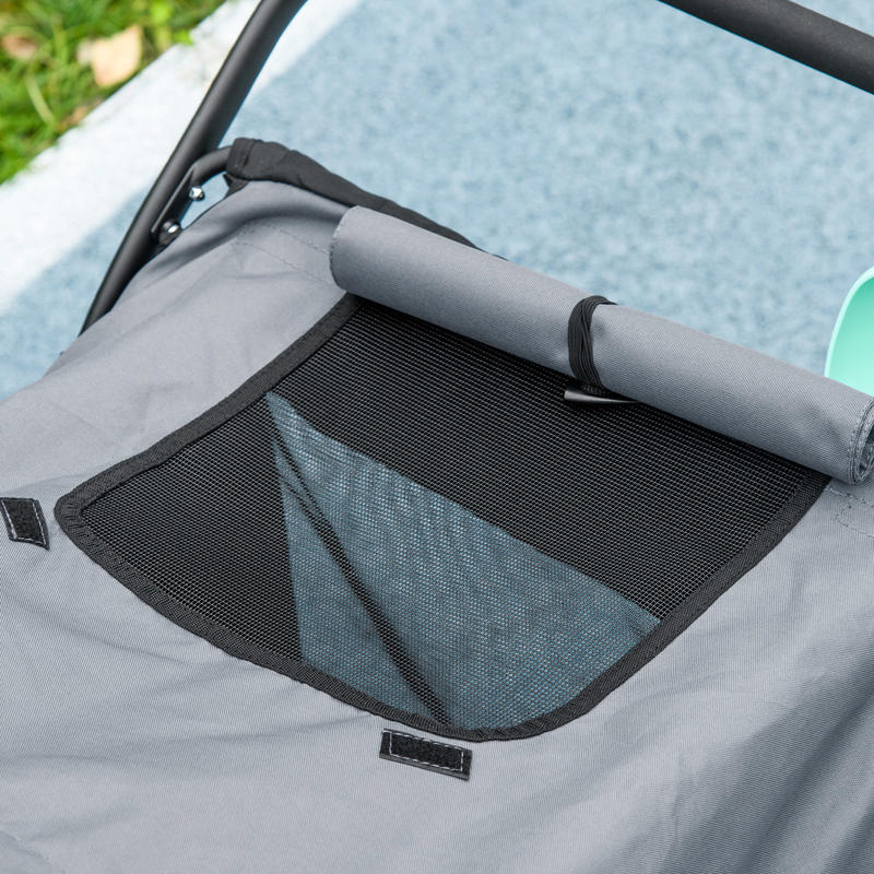 Dog Buggy, Foldable, Foldable, Reclining Cushion, Steel Frame, Grey/ Black Dog Buggy