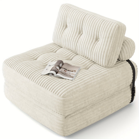 Slaapbank – Slaapstoel – Fauteuil – Vouwbed – Zitzak – Corduroy Stof – Zonder Montage – Comfortabel Schuim – Beige
