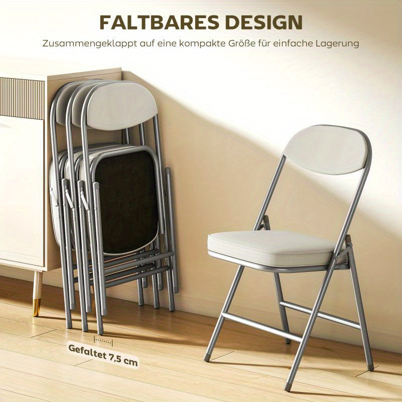 4-Pack Cream White Foldable Folding Chairs with Metal Frame & Ergonomic Seat - Lightweight Portable Design for Indoor/Outdoor Use, Durable Fabric for Patio, Garden, Events, Folding Chairs Portable, Event Seating, Modern Chair