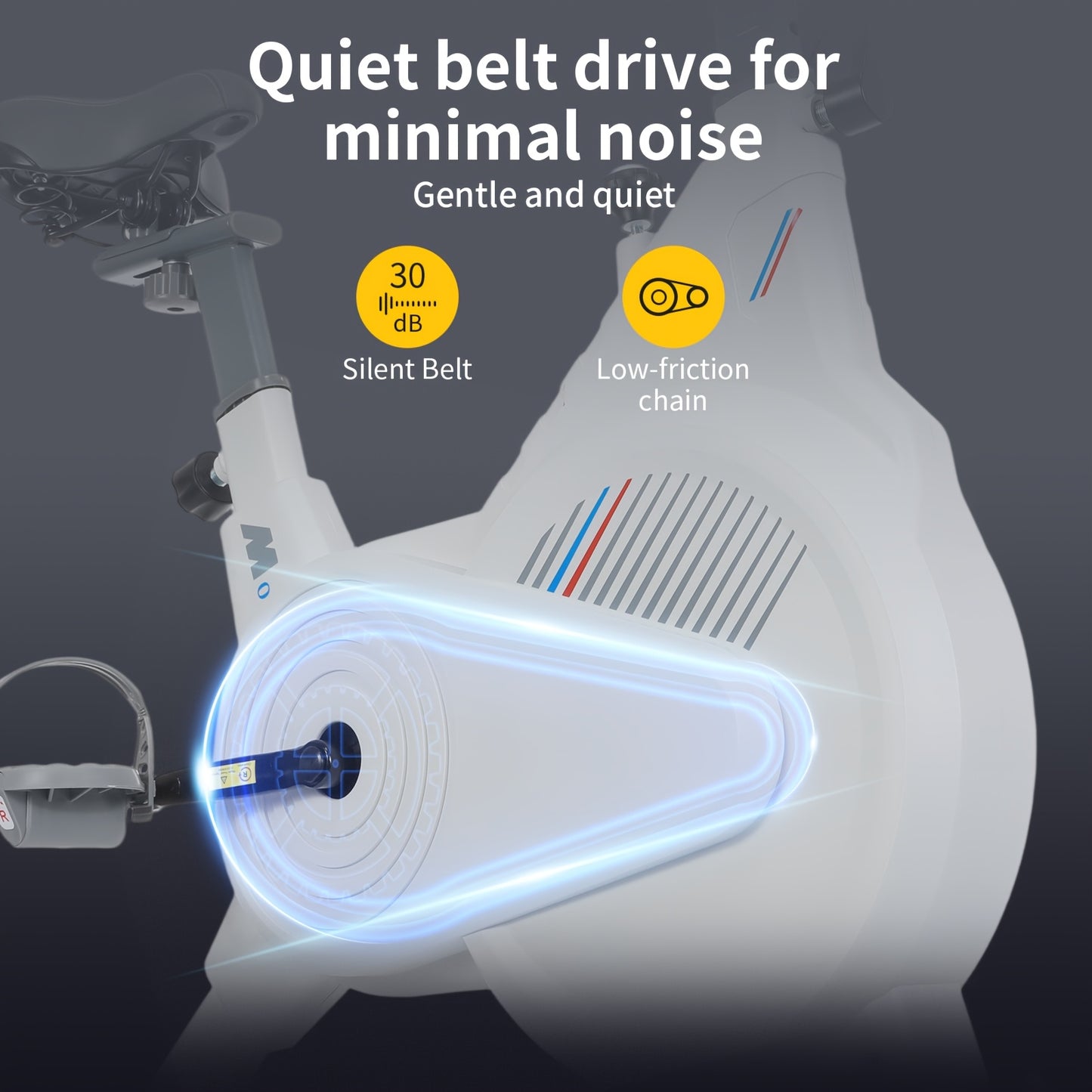 White Indoor Cycling Bike with 5kg Flywheel, Bluetooth App Connectivity (Kinomap), Heart Rate Monitoring, And 150kg Capacity - LCD Display for Speed, Calories, Time, Distance
