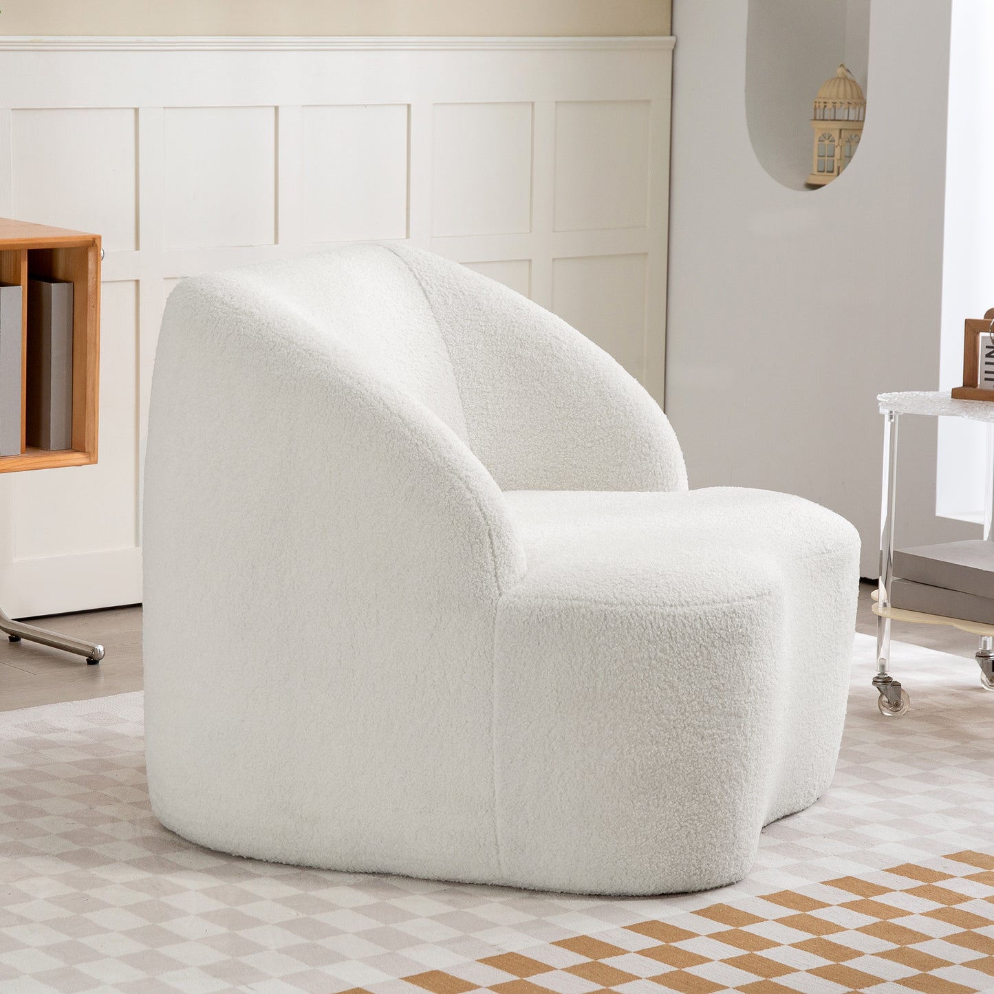 Fauteuil – Armstoel – Relaxstoel – Zitzetel – Lounge Chair – Crème Wit – Fleece Bekleding – Comfortabele Dikke Kussens