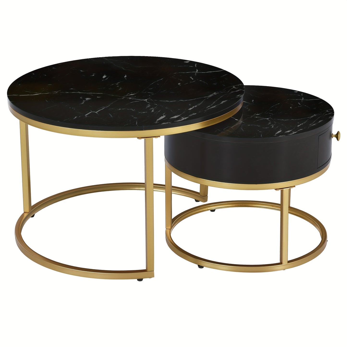 Salontafel – Koffietafel – Bijzettafel – Ronde Tafel – Woonkamertafel – Hoogglans – Imitatie Marmer Structuur – Twee Maten – Zwart