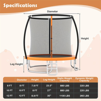 Ronde Trampoline – Tuintrampoline – Springkussen – Speeltoestel – Veiligheidsnet Trampoline – Oranje Kleur – Stevig Metalen Frame – Inclusief Ladder