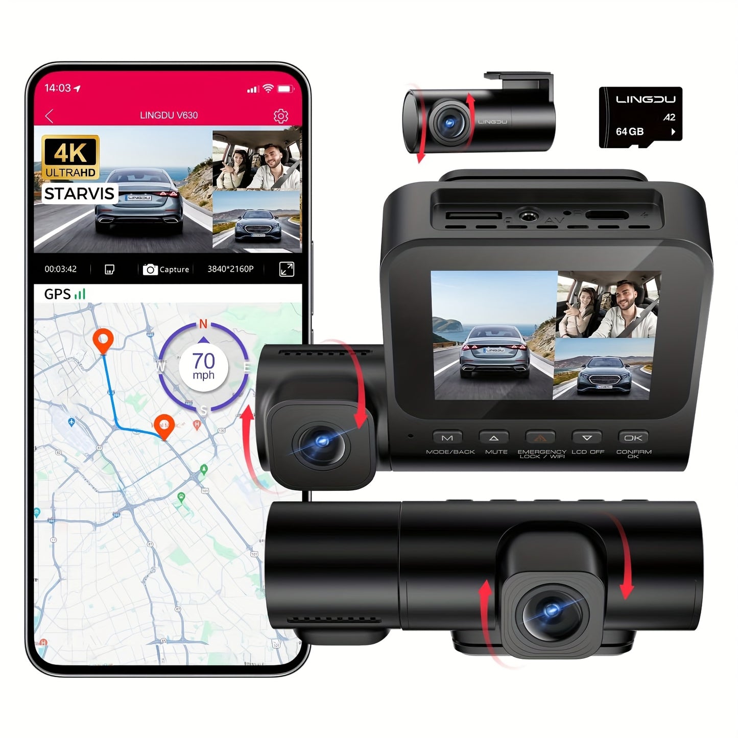 Dubbele Dashcam – Auto Camera – Beveiligingscamera – DVR Recorder – Achteruitrijcamera – 4K Voorzijde & Full HD Achterzijde – Nachtzicht & GPS Met ADAS
