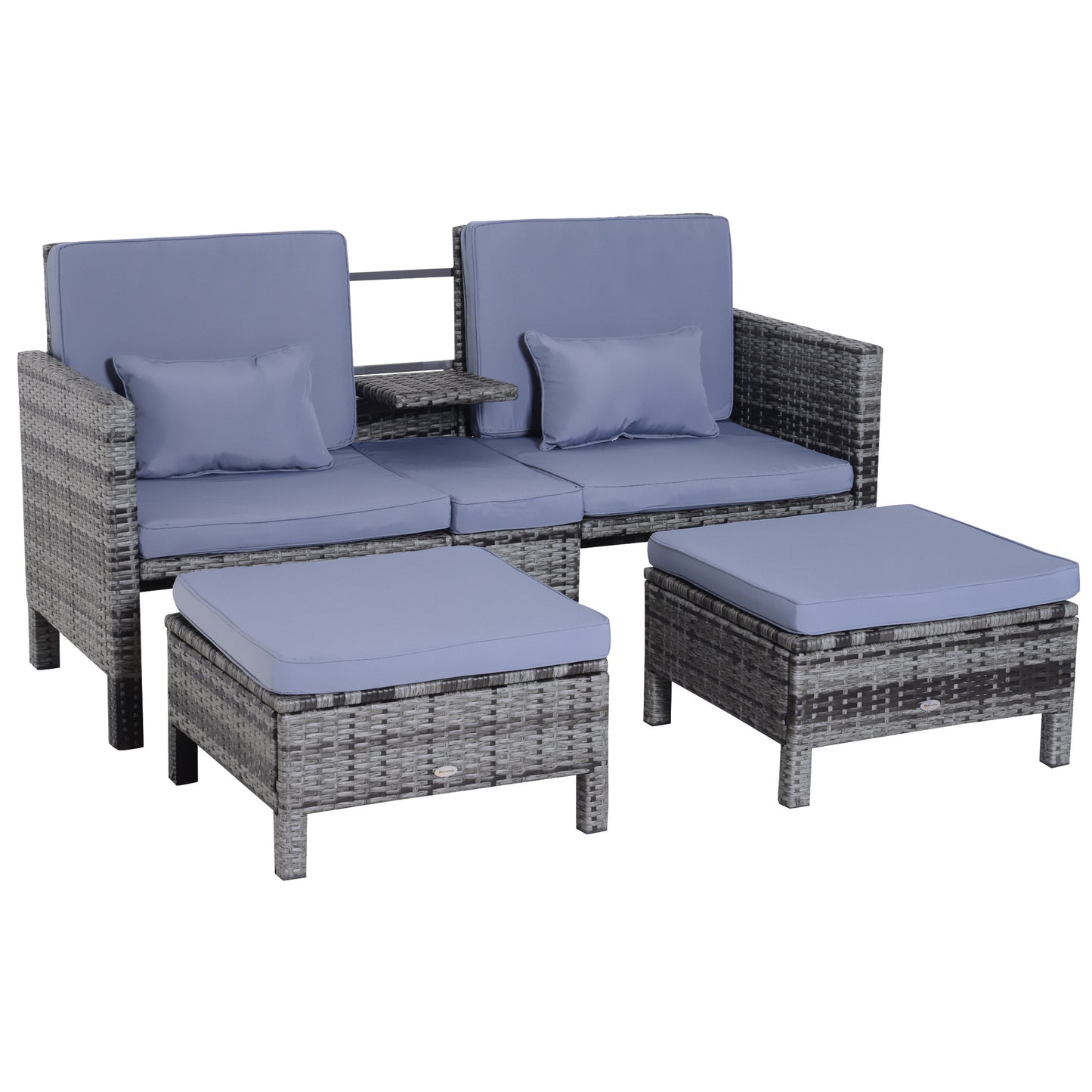 3-delige Loungeset – Tuinmeubelset – Tuinbank – Loungesofa – Rattan Set – Grijs – Verstelbare Rugleuning – Weerbestendig Poly Rattan Met Metalen Frame
