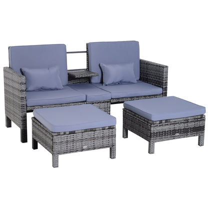 3-delige Loungeset – Tuinmeubelset – Tuinbank – Loungesofa – Rattan Set – Grijs – Verstelbare Rugleuning – Weerbestendig Poly Rattan Met Metalen Frame