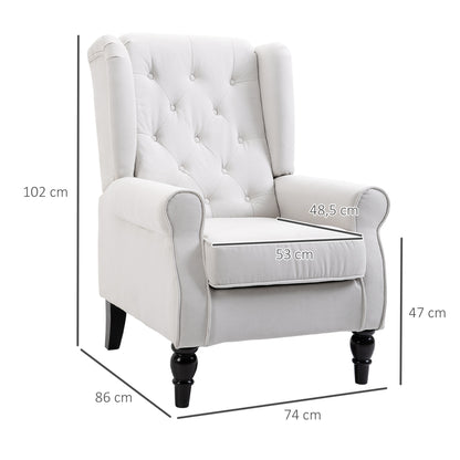 Fauteuil – Relaxstoel – Loungestoel – Accentstoel – Zithoekstoel – Creme Wit – Knopen Gestoffeerde Rugleuning – Stevige Houten Poten