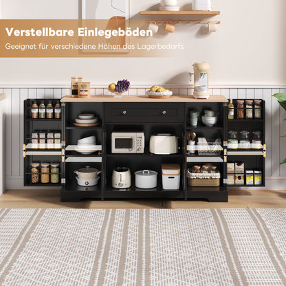 Buffetkast – Dressoir – Opbergkast – Serveerkast – Keukenkast – Modern Design – 138 CM Breed – Verstelbare Planken – Kantelbeveiliging – Zwart