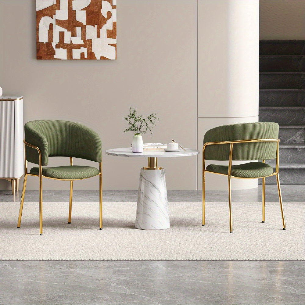 Eetkamerstoelen – Stoelen – Kuipstoelen – Eettafelstoelen – Woonkamerstoelen – Corduroy Bekleding – Verstelbare Poten – Set van 4 – Groen – Moderne Schuine Metalen Poten