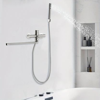 TOOL1SHOOO 22.5cm Brushed Chrome Bath Mixer Faucet - 360° Swivel Wall-Mounted Shower Head with 2 Spout Modes, Modern Design for Home Bathrooms, Hotels, Spas & Gyms, Bathroom Upgrade, Sleek Bathroom Style, Durable Bathroom Fi