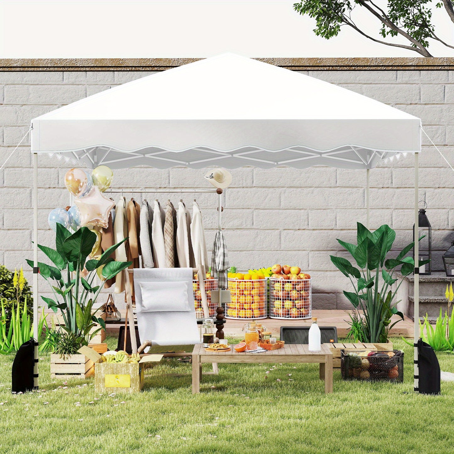 Partytent – Tuinentent – Paviljoen – Vouwtent – Easy Up – 3x3 m – Waterafstotend Oxford Stof – Verstelbare Hoogte met Stevig Metalen Frame en Wieltjes