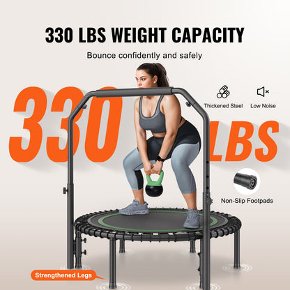 Mini Trampoline – Fitness Trampoline – Springkussen – Rebounder – Opvouwbare Trampoline 40 inch – Verstelbare Handgreep – Stevig Stalen Frame