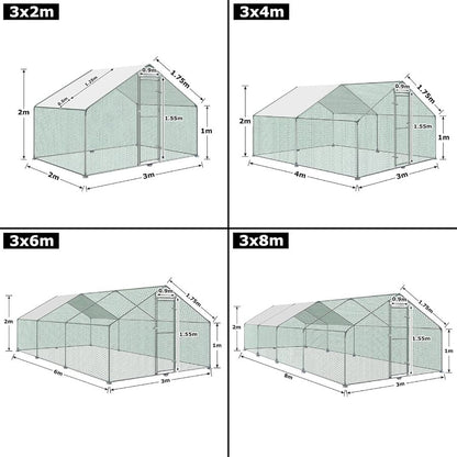 Kippenhok – Kippenren – Pluimveehok – Dierenverblijf – Kippenkooi – Gegalvaniseerd Stalen Frame – Inclusief Veiligheidsdeur met Slot – Afmeting 3x4x2 m