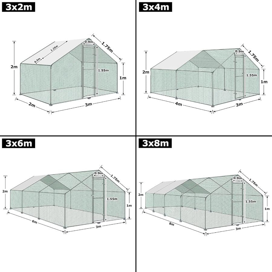 Kippenhok – Kippenren – Kippenkooi – Pluimveehok – Buitenren – Gegalvaniseerd Stalen Frame – UV-bestendig PE Dak – 3x6x2 m