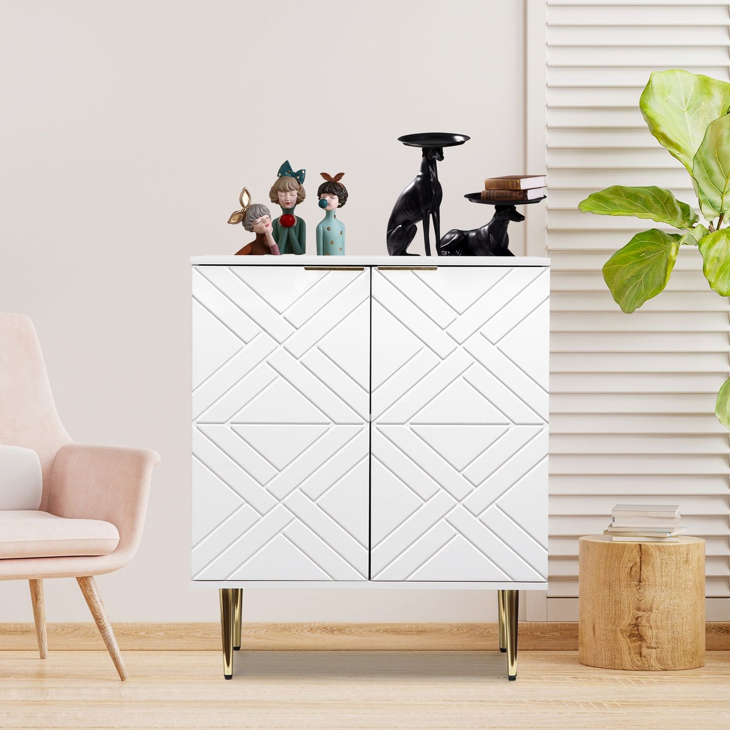 Sideboard – Dressoir – Buffetkast – Opbergkast – Witte Kast – Warm Wit – Verstelbare Planken – Compact Design
