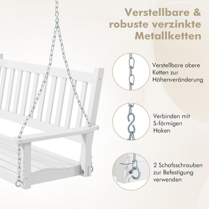 Schommelbank – Hangbank – Tuinbank – Tuinschommel – Hollywoodschommel – 3-Zits – Massief Populierenhout – Max 360 kg Draagkracht – Wit – 168x65x63 cm