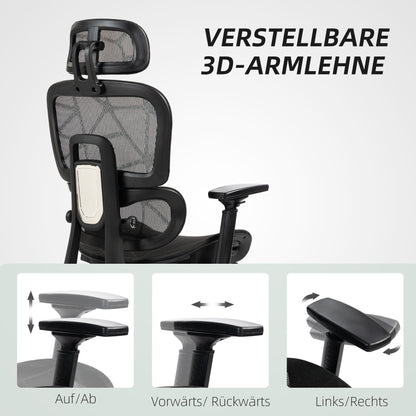 Bureaustoel – Ergonomische Stoel – Office Chair – Draaistoel – Kantoorstoel – Verstelbare Hoofdsteun & Armleuningen – Mesh Bekleding Met Voetensteun