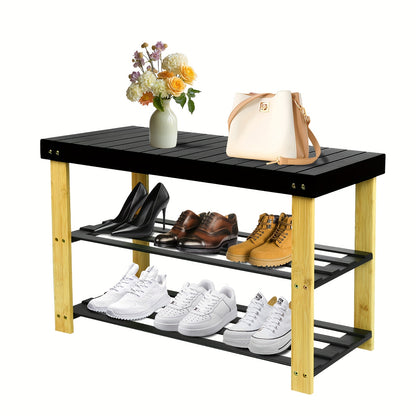Schoenbank – Schoenenrek – Schoenopberger – Entréebank – Voordeurbank – Bamboe En Kunststof Board – Compact 70x27x42 cm