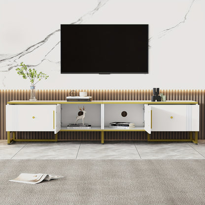 TV Meubel – TV Kast – TV Dressoir – TV Meubels – Media Meubel – Wit Met Gouden Rand – 180x40x40 cm – Verstelbare Poten & Kabeldoorvoer