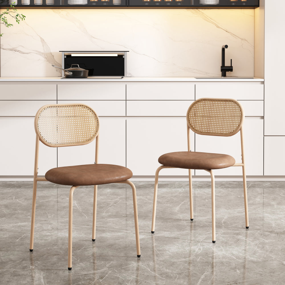 Dining Chair Set, Modern Simple Lounge Chair with Four Metal Supporting Legs, Rattan Lounge Chair for Living Room and Bedroom, Brown Model, 2pcs, Chairs for Living Room, Furniture for Home, Dining Chairs for Home, Bedroom Sea