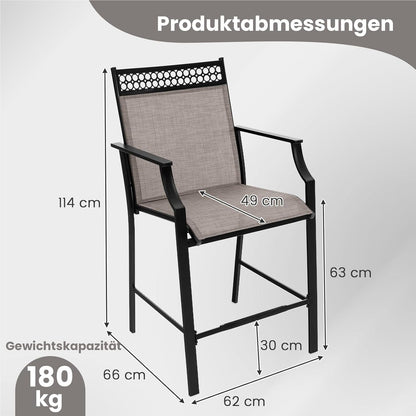 Tuinstoelen – Terrasstoelen – Buitenstoelen – Balkonstoelen – Hooge Stoelen – Sneldrogende Stof – Stevig Metalen Frame – Max. 180 kg Belastbaar – Set van 2 – Koffiekleur