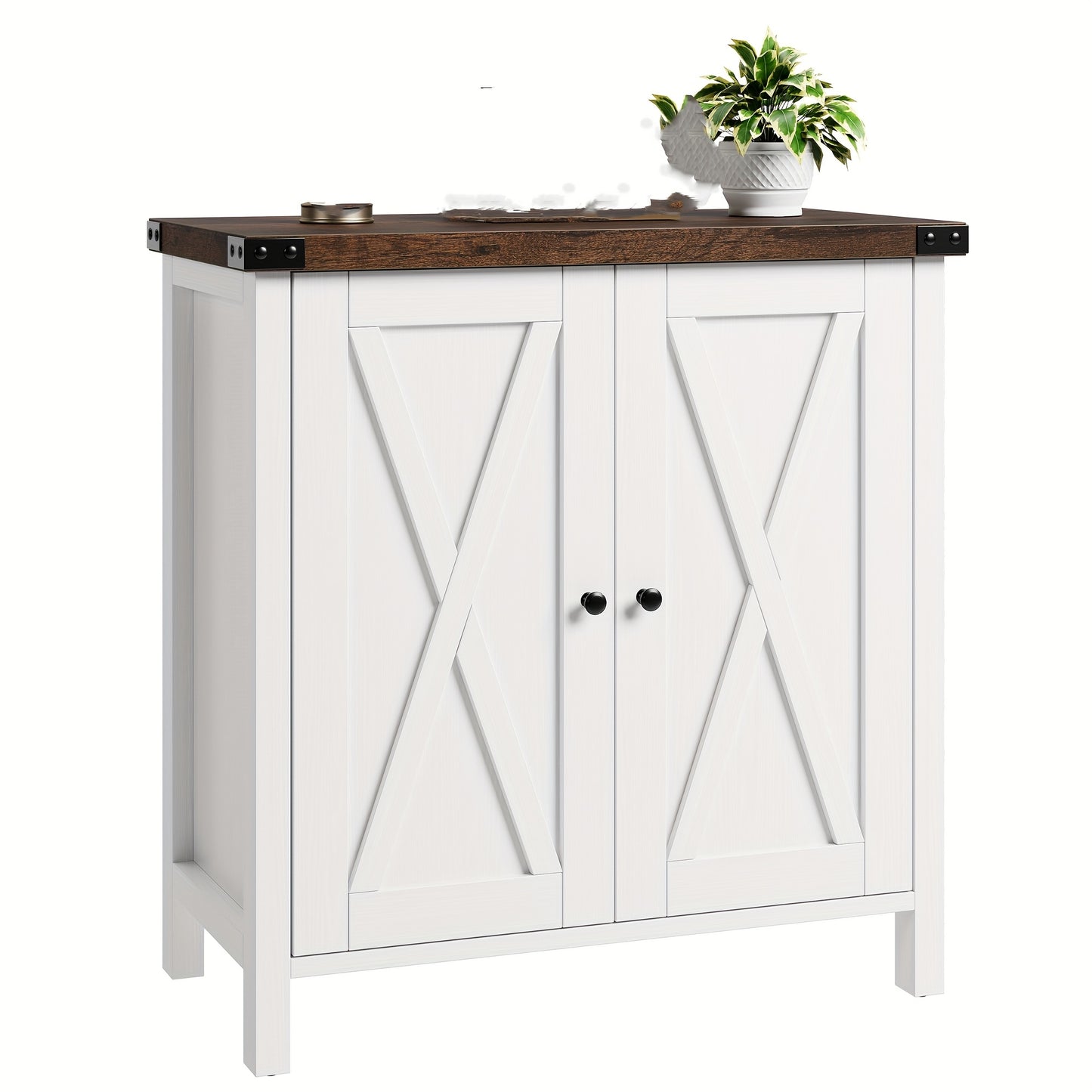 Farmhouse Buffetkast – Dressoir – Opbergkast – Sideboard – Consolekast – Wit Bruin – Verstelbare Legplanken – Compact Formaat