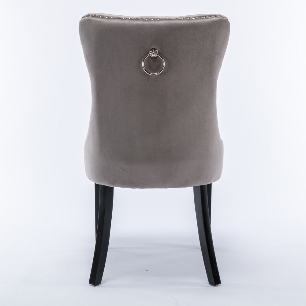 Set of 2 Modern Luxury Tufted Velvet Dining Chairs - Plush Upholstered Seats with Nailhead Trim, Dark Brown/Black Legs & Neutral-Toned Cushion, Easy-Clean Fabric for Contemporary Dining Room, Living Room, or Office - Multi-Co