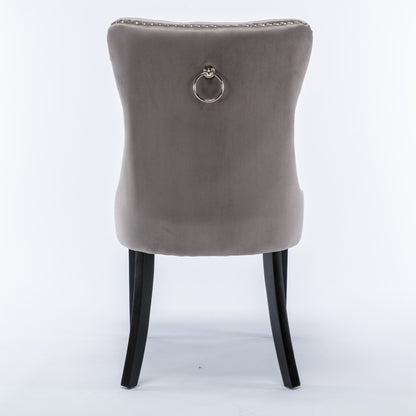 Set of 2 Modern Luxury Tufted Velvet Dining Chairs - Plush Upholstered Seats with Nailhead Trim, Dark Brown/Black Legs & Neutral-Toned Cushion, Easy-Clean Fabric for Contemporary Dining Room, Living Room, or Office - Multi-Co