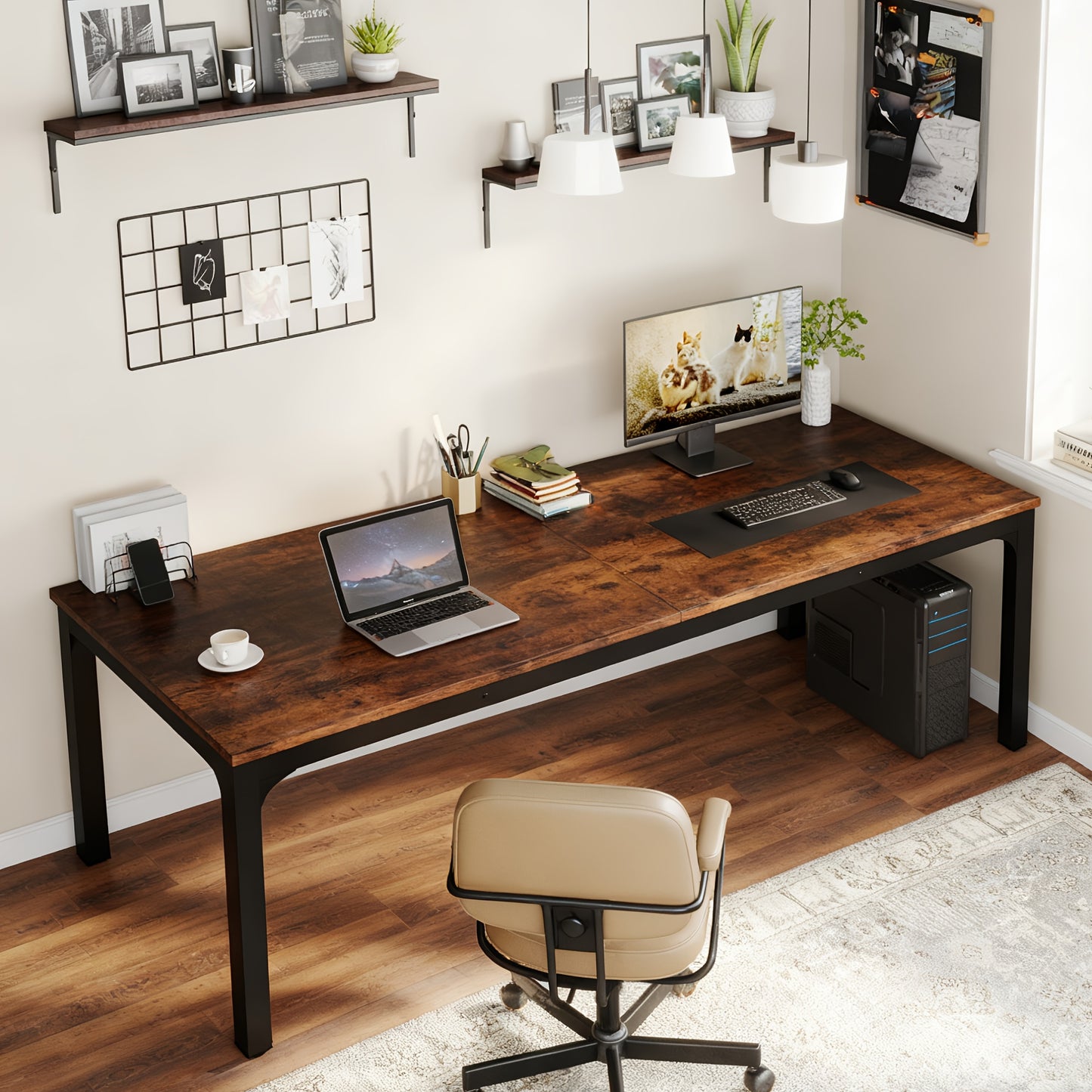 200.0cm W X 70.0cm D Large Office Conference Table, 198.12cm Conference Room Table, Modern Seminar Meeting Table Desk for Boardroom, Meeting Room (1, Rustic Brown), Office Furniture, Professional Meeting Setup, Sleek Boardroo