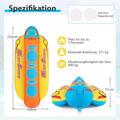 Banaanboot – Opblaasbare Boot – Waterspeelgoed – Sleepboot – Waterpret Tube – 3-Persoons – EVA-Comfortzitplaatsen – Puncturebestendig PVC