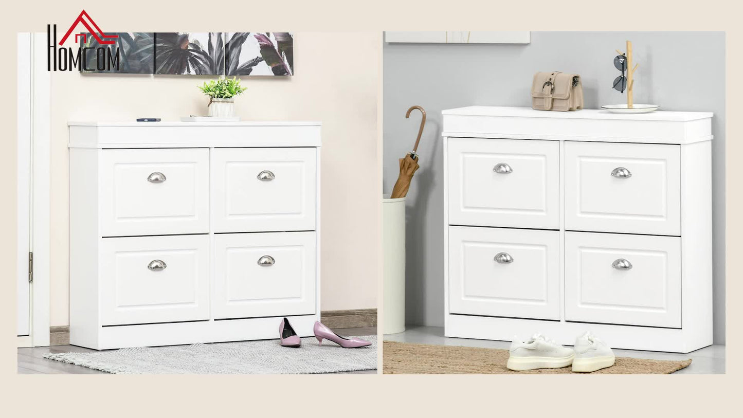 Schoenenkast – Schoenenrek – Schoenopbergmeubel – Schoenenkast – Schoenenhouder – Wit MDF – 4 Vouwdeuren – Ruime Opbergruimte – Compact Design 98x24x83 cm