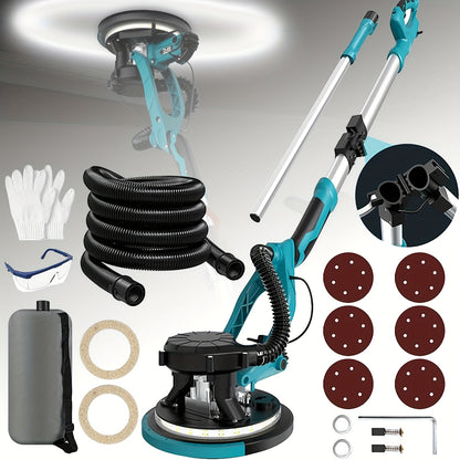 Gedeeltenschuurmachine – Drywall Sander – Wand- en Vloerschuurmachine – Multischuurmachine – Handpalmschuurmachine – Elektrisch – Incl. Stofafzuiging & LED-Verlichting – Verstelbare Opvouwbare Handgreep